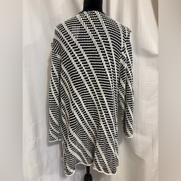 CJ Banks boho black white 3/4 sleeve cotton blend open front draped cardigan NWT - Picture 4 of 8